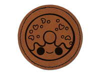 Deliciously Kawaii Chibi Donut Round Iron-On Engraved Faux Leather Patch Applique - 2.5"