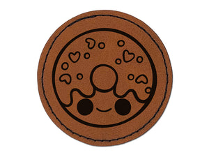 Deliciously Kawaii Chibi Donut Round Iron-On Engraved Faux Leather Patch Applique - 2.5"