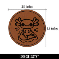 Delightful Kawaii Chibi Axolotl Round Iron-On Engraved Faux Leather Patch Applique - 2.5"