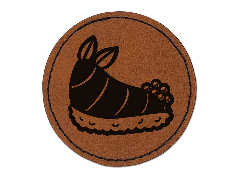 Funny Sea Bunny Shaped Sushi Nudibranch Round Iron-On Engraved Faux Leather Patch Applique - 2.5"