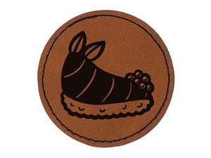 Funny Sea Bunny Shaped Sushi Nudibranch Round Iron-On Engraved Faux Leather Patch Applique - 2.5"