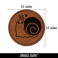 Happy Slow Kawaii Chibi Snail Round Iron-On Engraved Faux Leather Patch Applique - 2.5"