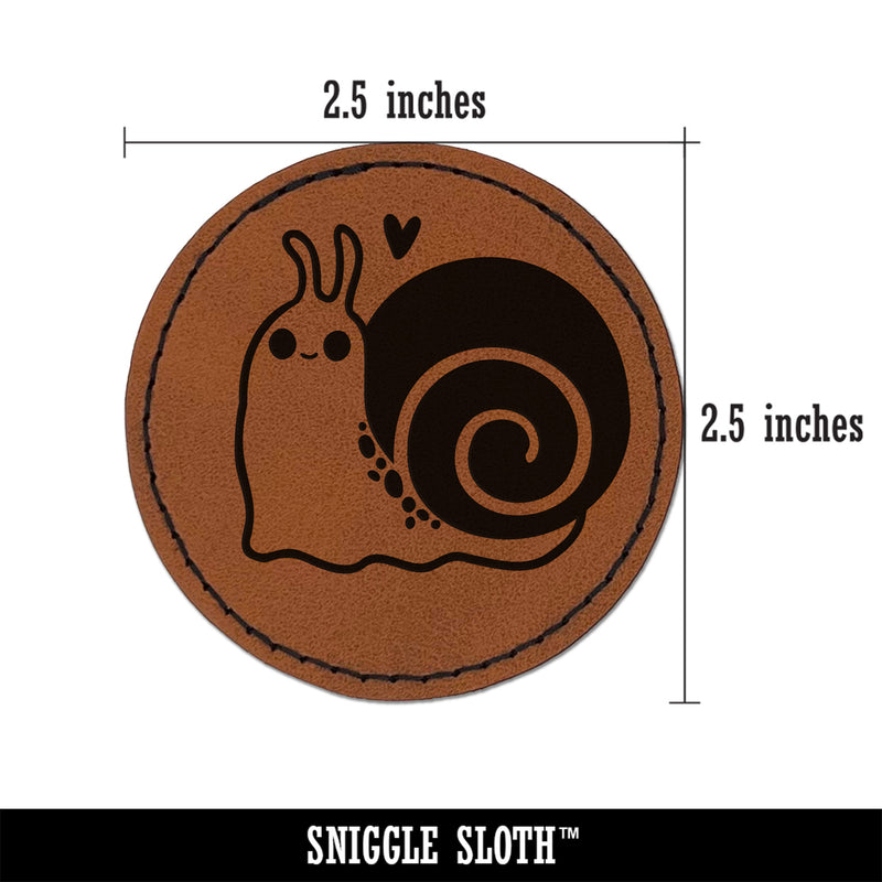 Happy Slow Kawaii Chibi Snail Round Iron-On Engraved Faux Leather Patch Applique - 2.5"