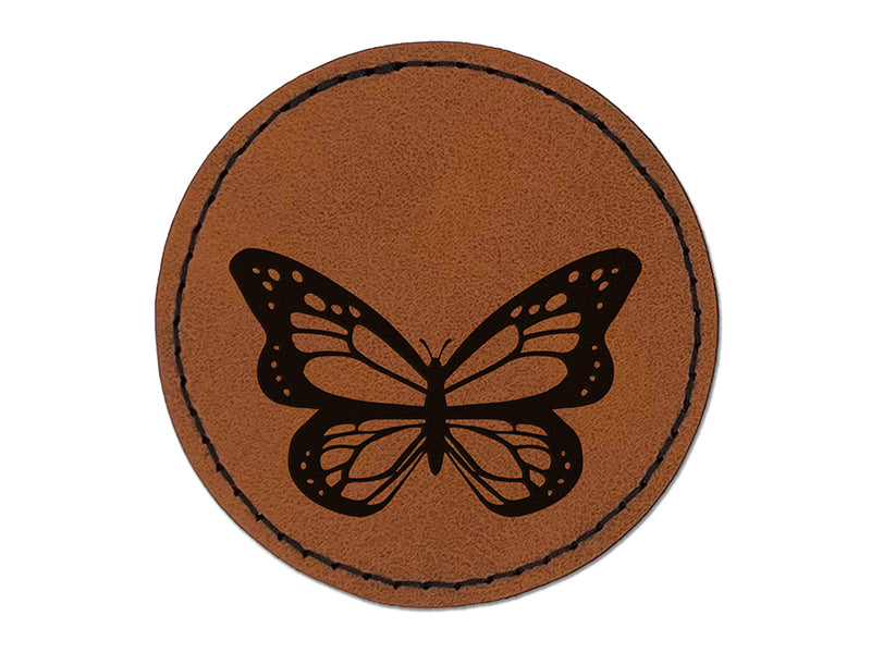 Pretty Monarch Butterfly Round Iron-On Engraved Faux Leather Patch Applique - 2.5"