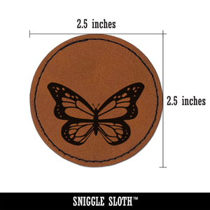 Pretty Monarch Butterfly Round Iron-On Engraved Faux Leather Patch Applique - 2.5"