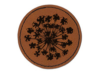 Queen Anne's Lace Flower Silhouette Doodle Sketch Round Iron-On Engraved Faux Leather Patch Applique - 2.5"