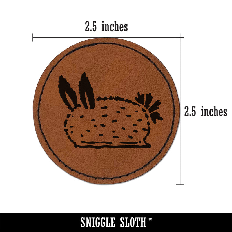 Sea Bunny Nudibranch Round Iron-On Engraved Faux Leather Patch Applique - 2.5"