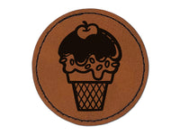 Summer Ice Cream Cone Sprinkles Chocolate Cherry Round Iron-On Engraved Faux Leather Patch Applique - 2.5"