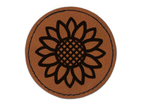 Summer Sunflower Round Iron-On Engraved Faux Leather Patch Applique - 2.5"