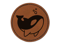 Sweet Kawaii Chibi Killer Whale Round Iron-On Engraved Faux Leather Patch Applique - 2.5"