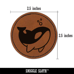 Sweet Kawaii Chibi Killer Whale Round Iron-On Engraved Faux Leather Patch Applique - 2.5"