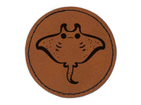 Sweet Kawaii Chibi Manta Ray Round Iron-On Engraved Faux Leather Patch Applique - 2.5"