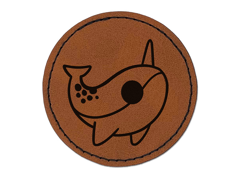 Sweet Kawaii Chibi Narwhal Round Iron-On Engraved Faux Leather Patch Applique - 2.5"