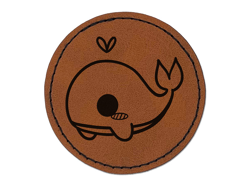 Sweet Kawaii Chibi Whale Round Iron-On Engraved Faux Leather Patch Applique - 2.5"