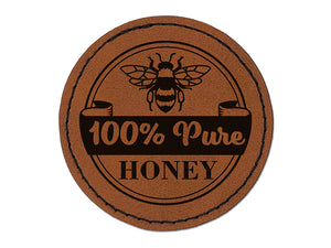 100% Pure Honey Bee for Apiarist Beekeeper Round Iron-On Engraved Faux Leather Patch Applique - 2.5"