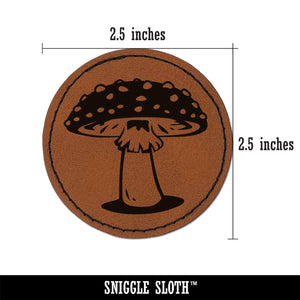 Amanita Muscaria Fly Agaric Poisonous Mushroom Whimsical Toadstool Round Iron-On Engraved Faux Leather Patch Applique - 2.5"