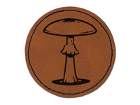 Amanita Phalloides Deathcap Toxic Mushroom Whimsical Fungus Fungi Round Iron-On Engraved Faux Leather Patch Applique - 2.5"