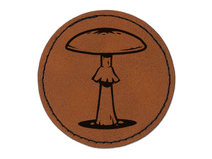 Amanita Phalloides Deathcap Toxic Mushroom Whimsical Fungus Fungi Round Iron-On Engraved Faux Leather Patch Applique - 2.5"