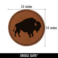 American Bison Buffalo Silhouette Round Iron-On Engraved Faux Leather Patch Applique - 2.5"