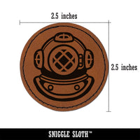 Antique Vintage Deep Sea Diving Helmet Round Iron-On Engraved Faux Leather Patch Applique - 2.5"