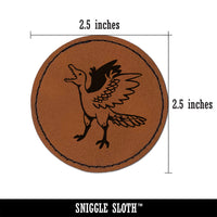 Archaeopteryx Winged Feathered Bird Like Dinosaur Round Iron-On Engraved Faux Leather Patch Applique - 2.5"