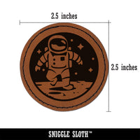 Astronaut In Space on the Moon Round Iron-On Engraved Faux Leather Patch Applique - 2.5"