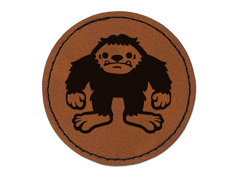 Bigfoot Sasquatch Cryptozoology Round Iron-On Engraved Faux Leather Patch Applique - 2.5"