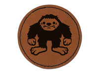 Bigfoot Sasquatch Cryptozoology Round Iron-On Engraved Faux Leather Patch Applique - 2.5"