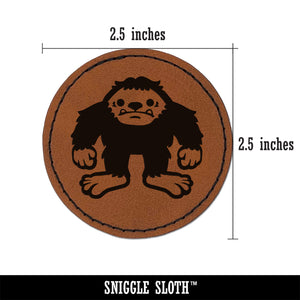 Bigfoot Sasquatch Cryptozoology Round Iron-On Engraved Faux Leather Patch Applique - 2.5"