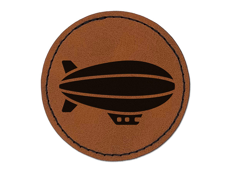 Blimp Dirigible Zeppelin Airship Silhouette Round Iron-On Engraved Faux Leather Patch Applique - 2.5"