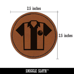 Bowling Shirt Striped Retro Style Round Iron-On Engraved Faux Leather Patch Applique - 2.5"