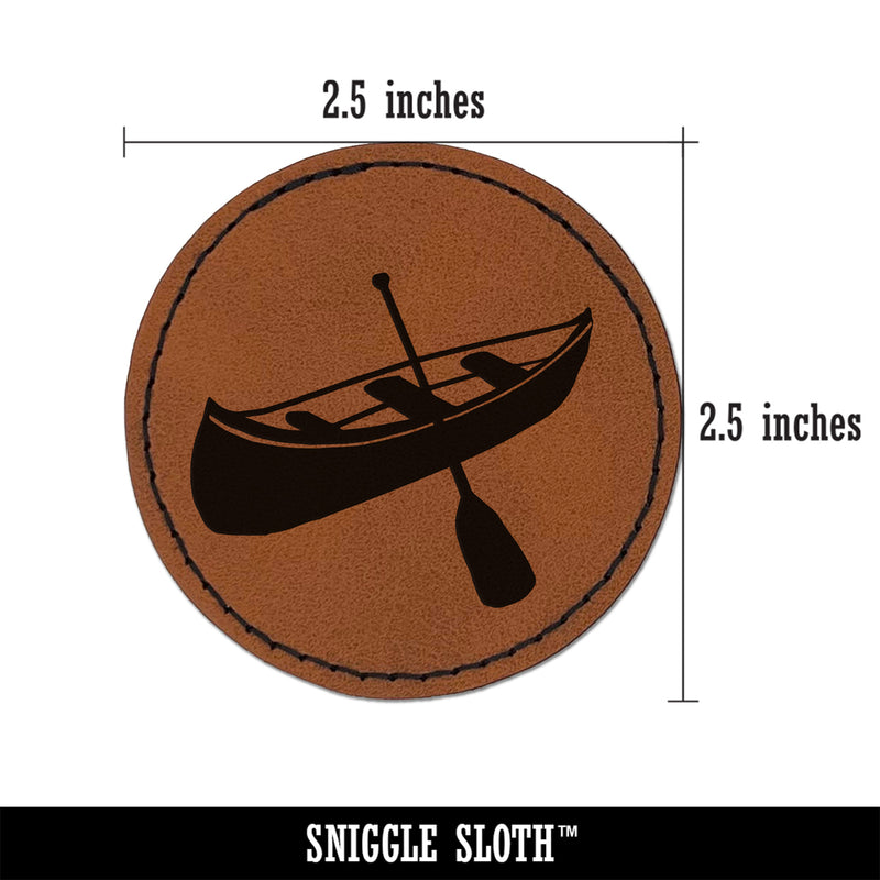 Canoe Water Boat with Paddle Round Iron-On Engraved Faux Leather Patch Applique - 2.5"