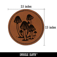 Cluster of Magical Whimsical Little Mushrooms Round Iron-On Engraved Faux Leather Patch Applique - 2.5"