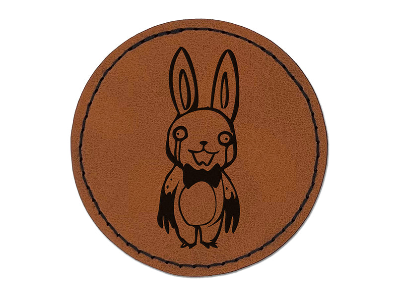 Creepy Spooky Murder Bunny Rabbit Horror Round Iron-On Engraved Faux Leather Patch Applique - 2.5"