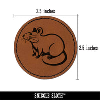 Curious Rat Rodent Round Iron-On Engraved Faux Leather Patch Applique - 2.5"