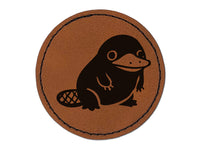 Cute Weird Duck Billed Platypus Round Iron-On Engraved Faux Leather Patch Applique - 2.5"