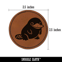 Cute Weird Duck Billed Platypus Round Iron-On Engraved Faux Leather Patch Applique - 2.5"