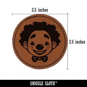 Cute Chibi Circus Party Clown Child Kid Round Iron-On Engraved Faux Leather Patch Applique - 2.5"