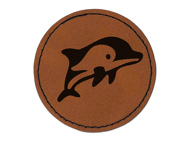 Cute Chibi Striped Dolphin Round Iron-On Engraved Faux Leather Patch Applique - 2.5"