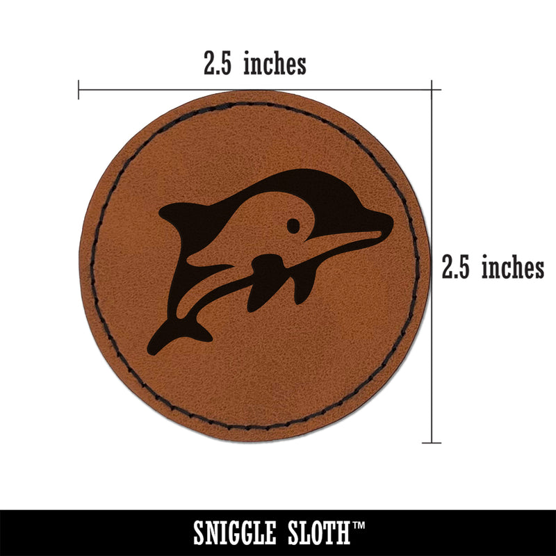 Cute Chibi Striped Dolphin Round Iron-On Engraved Faux Leather Patch Applique - 2.5"