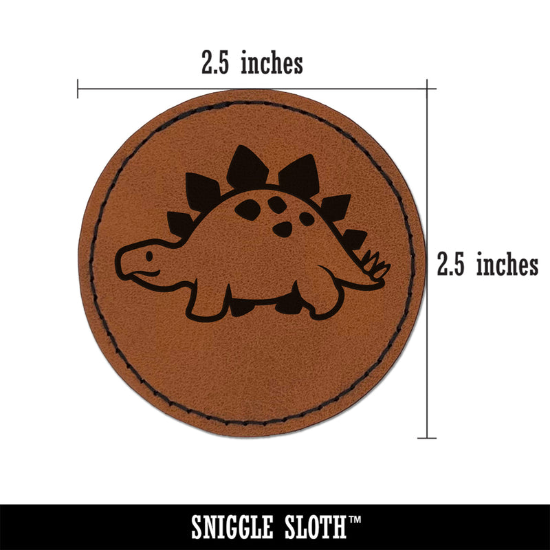 Cute Dinosaur Spiked Stegosaurus Round Iron-On Engraved Faux Leather Patch Applique - 2.5"