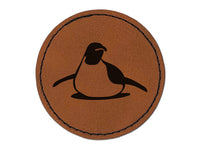 Cute Emperor Penguin Laying or Sliding on Belly Round Iron-On Engraved Faux Leather Patch Applique - 2.5"