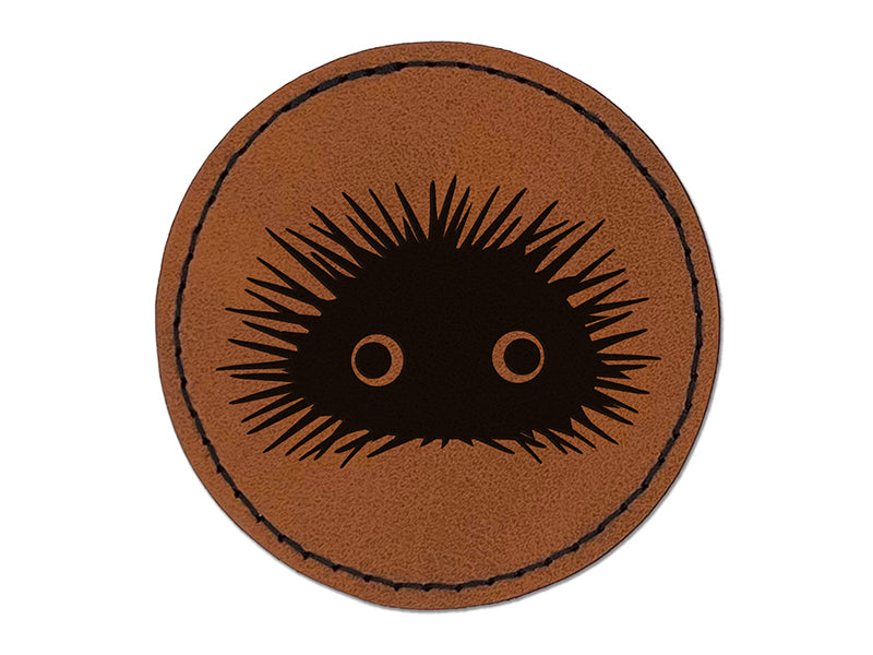 Cute Goofy Spikey Sea Urchin Round Iron-On Engraved Faux Leather Patch Applique - 2.5"