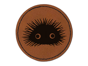 Cute Goofy Spikey Sea Urchin Round Iron-On Engraved Faux Leather Patch Applique - 2.5"