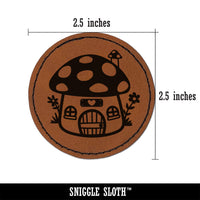 Cute Mushroom Gnome Home Round Iron-On Engraved Faux Leather Patch Applique - 2.5"