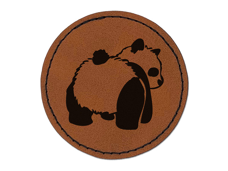 Cute Panda Bear Butt Behind Round Iron-On Engraved Faux Leather Patch Applique - 2.5"