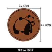 Cute Panda Bear Butt Behind Round Iron-On Engraved Faux Leather Patch Applique - 2.5"