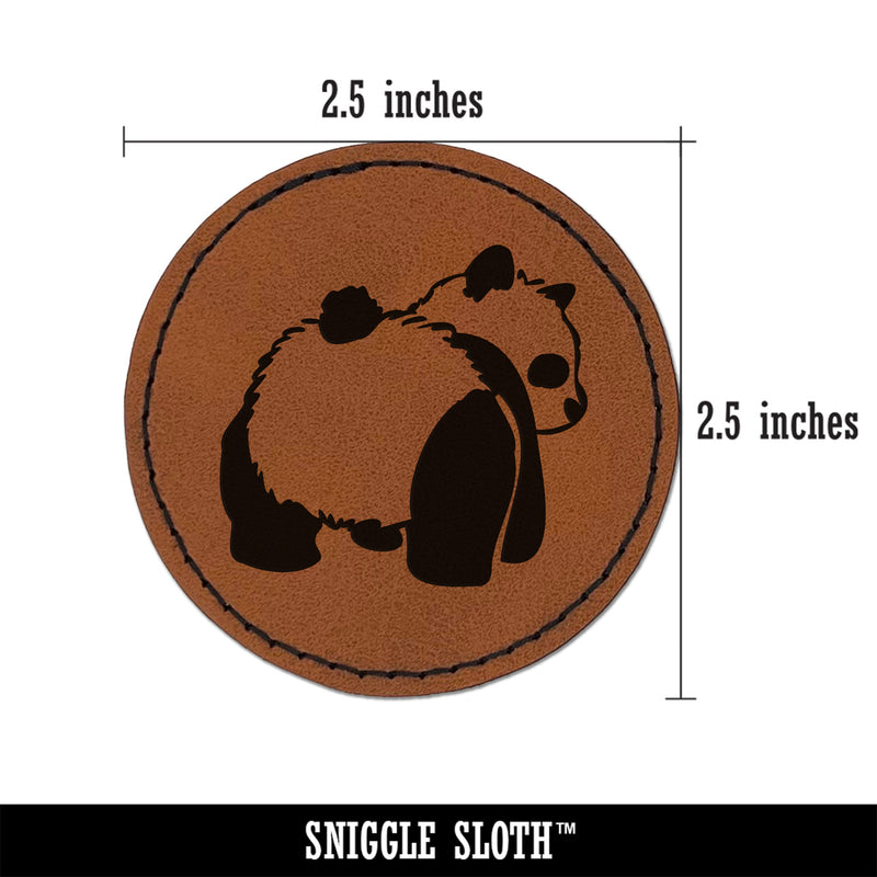 Cute Panda Bear Butt Behind Round Iron-On Engraved Faux Leather Patch Applique - 2.5"