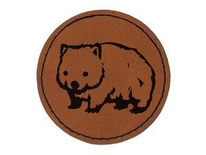 Cute Wombat Australian Marsupial Round Iron-On Engraved Faux Leather Patch Applique - 2.5"