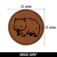 Cute Wombat Australian Marsupial Round Iron-On Engraved Faux Leather Patch Applique - 2.5"